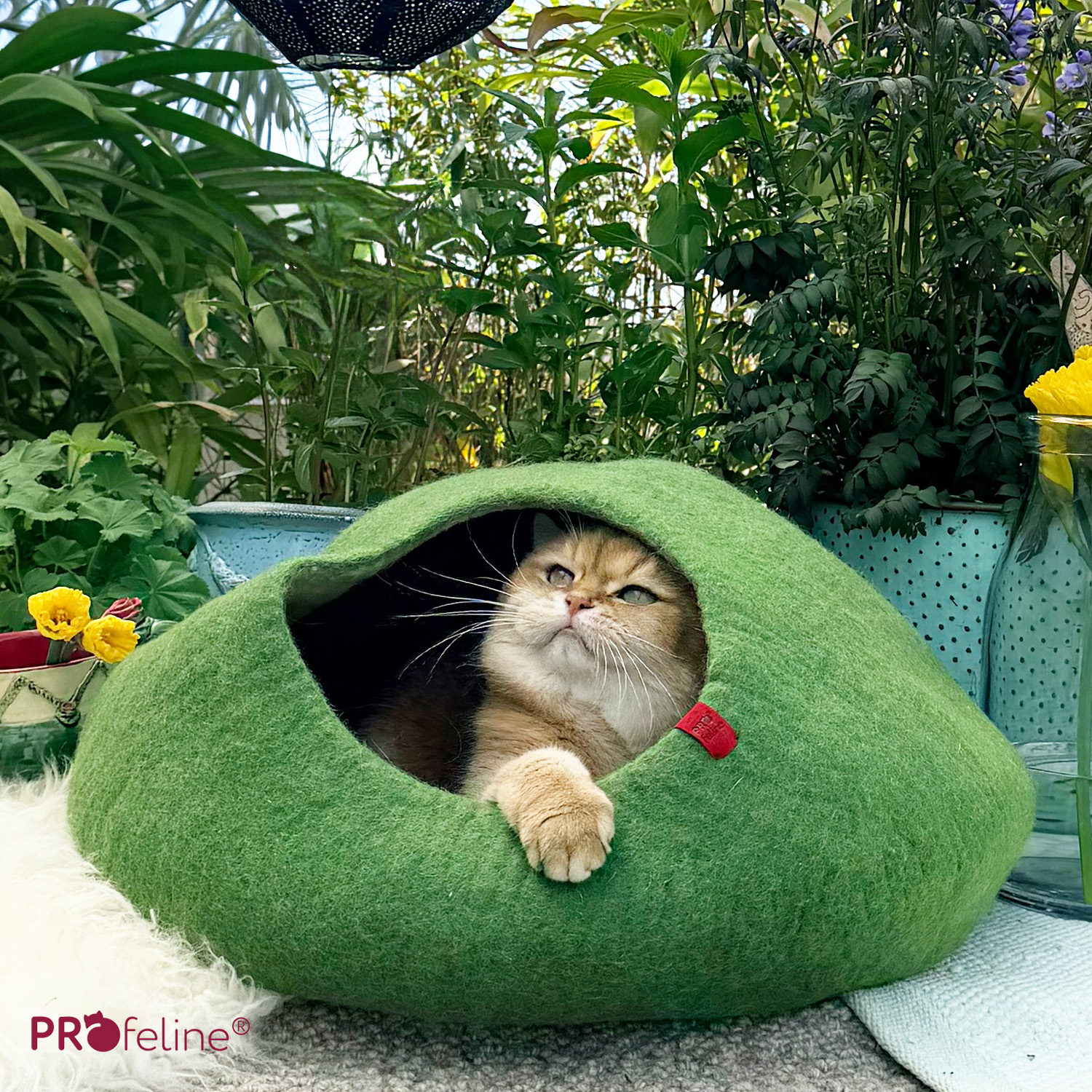 Handgefilzte Katzenhöhle grün groß 50 cm